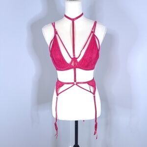 Oh La La Cheri Pink Lace 2 Piece Lingerie Set Size Medium